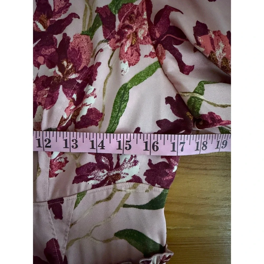 Cinq a Sept Pink Floral Orchid Midi Dress V-Neck Flutter Sleeve Womens Size 8 - Picture 8 of 12